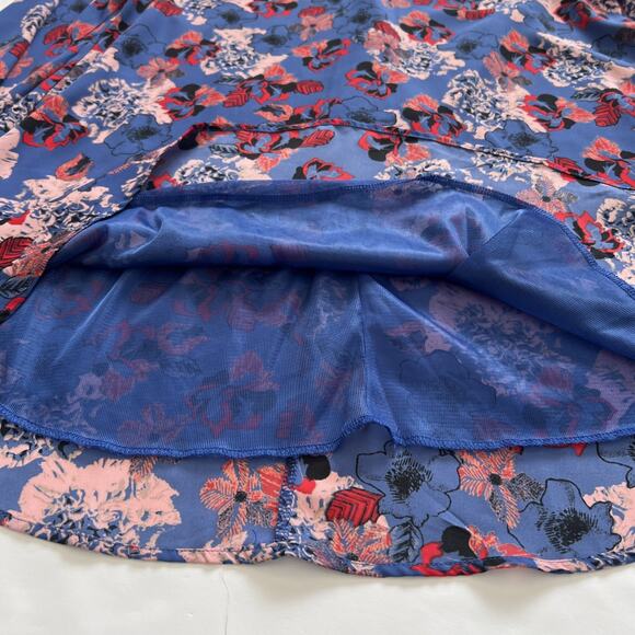 ASTR Dress Womens Small Blue Floral Mini V Neck Bell Sleeve Lace Trim Lined Boho - Picture 9 of 10